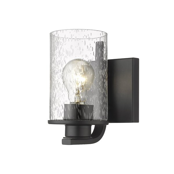 Z-Lite Beckett 1 Light Wall Sconce, Matte Black And Clear Seedy 492-1S-MB